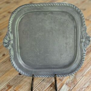 Pewter Square Decorative Tray with Bow Details